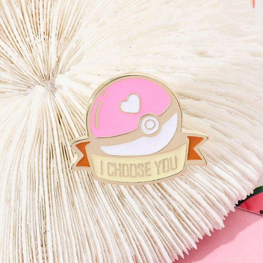 1Pc Fashion I Choose You Brooch Creative Ball Enamel Pin Backpack Clothing Hat